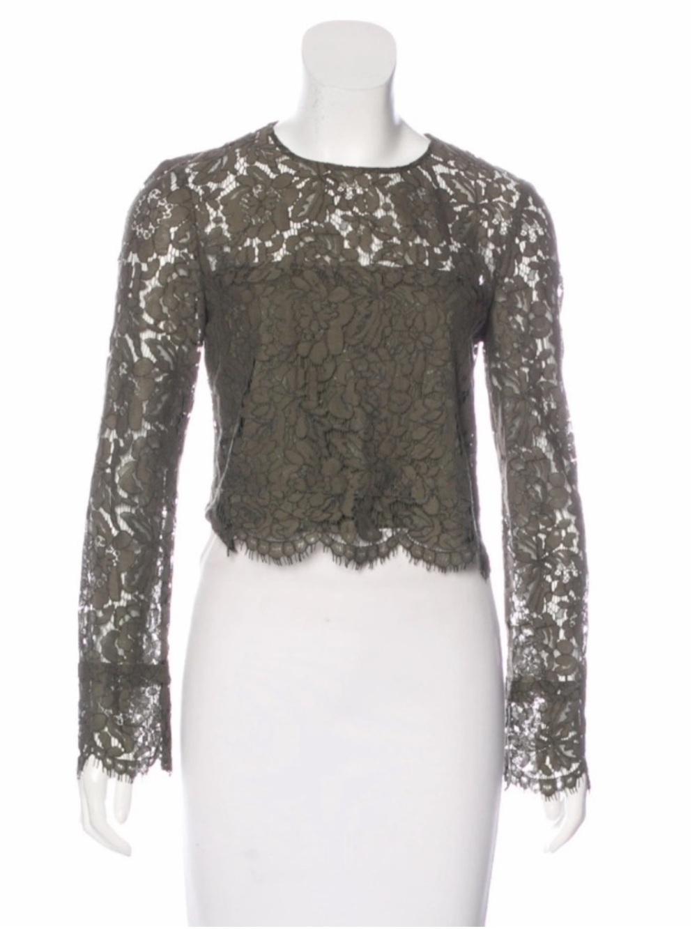 DIANE VON FURSTENBERG Yeva Lace Olive Green Top NWT